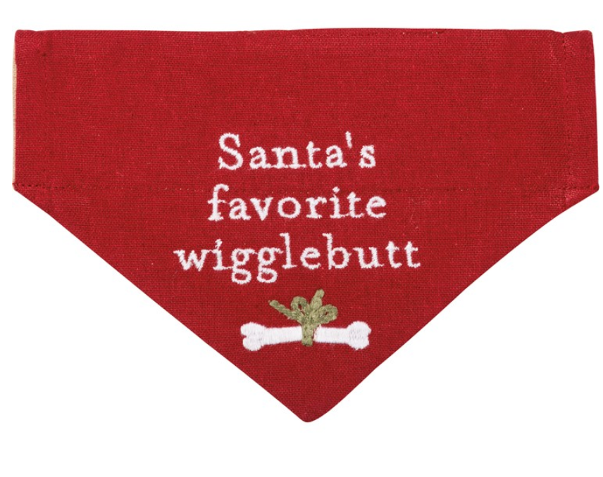 Slip-Over Collar Dog Bandana santas favorite wiggle butt